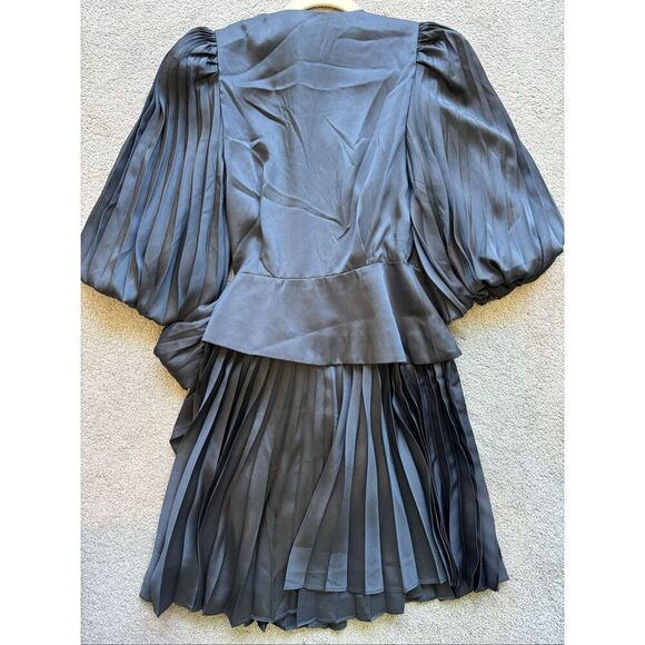 NWT ACLER satin wrap pleated Harlem dress in petrol US 4, $399 - Picture 6 of 13
